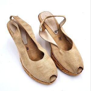 Vintage Neutral Beige Tan Wedge Espadrilles from the 1980's 6.0 M